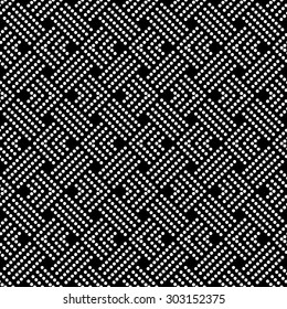 Seamless pattern. Abstract black and white background. Simple elegant texture with regularly repeating geometrical shapes, dots, dotted lines, zigzags. Vector element of graphical design