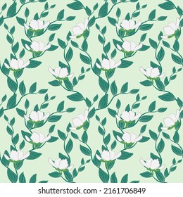 Seamless pattern of abstract blooming flowers. Seamless pattern with flowers on light green background. floral illustration for textile, print, wallpapers, wrapping.