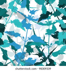 seamless pattern with abstract blue floral branches for your design