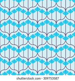 seamless pattern with abstract blue flowering vines