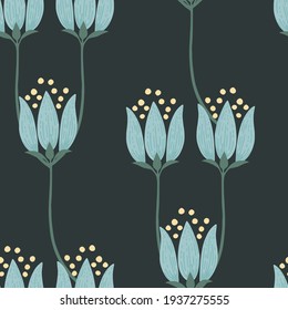Seamless pattern abstract blue flowers vector illustration
