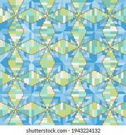 Seamless pattern. Abstract pattern of blue and green shades with a golden border.