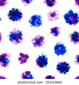 Seamless pattern with abstract blue hand-drawn flowers in vector.