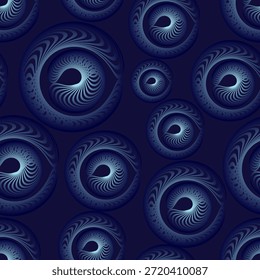 Un patrón sin fisuras con espirales azules abstractas. Ilustración vectorial para tus diseños de fondo y estampados en un estilo abstracto de suarela.