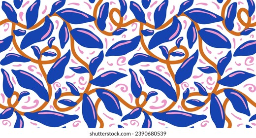 Patrón sin foco con hojas tropicales azules abstractas, vector