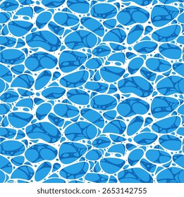 Seamless pattern with abstract blue water ripple surface and fluid shapes. Organic design in various shades of blue creates a dynamic aquatic texture, ideal for backgrounds and prints.