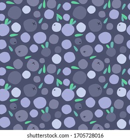 seamless pattern with abstract blueberries, bilberries and leaves on a dark lilac background. Modern abstract design for packaging, paper, cover, fabric, interior decor