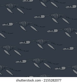 Seamless Pattern With Abstract Bones Pliosauroidea. Background With Dino For Textile, Fabric, Kids, Boy, Wrapping Paper, Web, Clothes, Socks And Other Design.