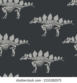 Seamless Pattern With Abstract Bones Stegosaurus. Background With Dino For Textile, Fabric, Kids, Boy, Wrapping Paper, Web, Clothes, Socks And Other Design.