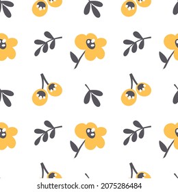 Seamless pattern with abstract botanical elements, hand-drawn, Scandinavian style. Vector.