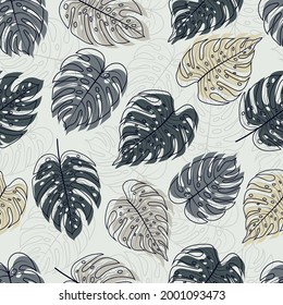 Seamless pattern of abstract botanical floral tropical leaves vector illustration