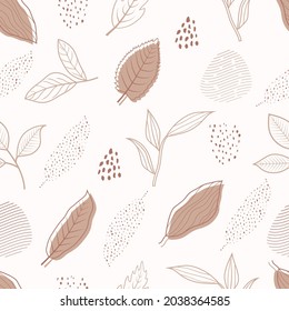 Seamless pattern of abstract botanical floral tropical flowers and leaves vector illustration