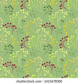 Seamless pattern with abstract branches colorful tones on olive  for decoration different things