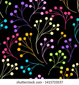 Seamless pattern with abstract branches colorful tones on black for decoration different things