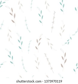 Seamless pattern of abstract branches and flowers on a white background. hand drawn vector illustration
