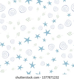 Seamless pattern of abstract branches and flowers on a white background. hand drawn vector illustration. Stars and spirals