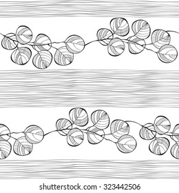 Seamless pattern of abstract  branches. Monochrome vector background.