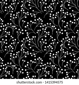 Seamless pattern with abstract branches white on black for decoration different things