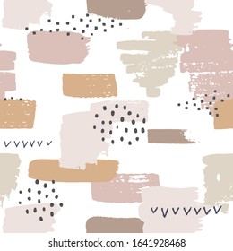 Seamless pattern with abstract brushstroke and dots ornament