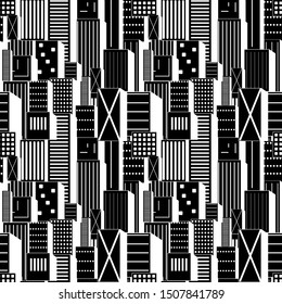 Seamless pattern with abstract buildings. Vector stylized seamless illustration. You see 4 tiled