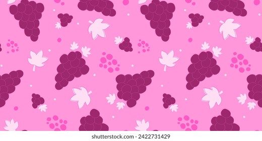 Seamless pattern with abstract bunches of grapes, leaves. Summer food print. Vector graphics.