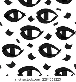 Seamless pattern, abstract business background, black line drawing eyeball pattern