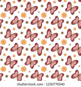 Seamless pattern with abstract butterflies and flowers. Vector.