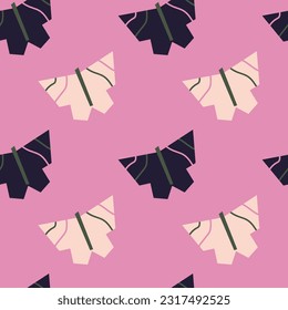 Seamless pattern with abstract butterflies on pink background. Modern design for fabric and paper, surface textures.