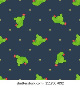 Seamless pattern of abstract cacti with dots on dark background. 

Vector.
