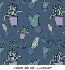 Seamless pattern with abstract cacti. Drawing by hand.