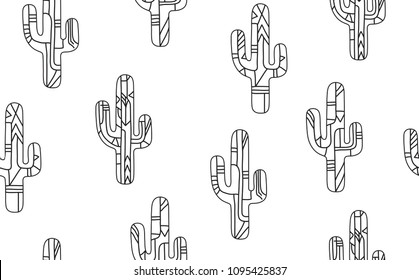 Seamless Pattern with Abstract Cactus  on white Background. Scandinavian style. Texture for fabric, wrapping, textile, wallpaper, apparel. Vector illustration.