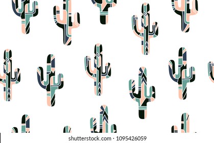 Seamless Pattern with Abstract Cactus  on white Background. Scandinavian style. Texture for fabric, wrapping, textile, wallpaper, apparel. Vector illustration.