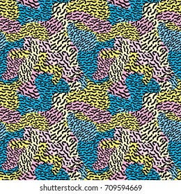Seamless pattern with abstract camouflage in memphis style