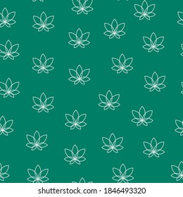 Patrón transparente de hoja abstracta de cannabis de estilo moderno sobre un fondo verde.