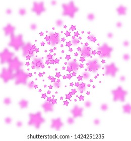 Seamless pattern with abstract cartoon pink stars on a blurry stars background.