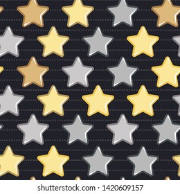 Seamless pattern with abstract cartoon stars on a dark background. Vector illustration for design fabric, packaging, paper.