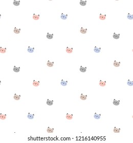 Seamless Pattern with Abstract Cat Face Design on White Background