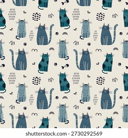 Padrão sem emenda com gato abstrato. Ótimo para tecido, têxtil, embalagem, papel de parede. Ilustração vetorial