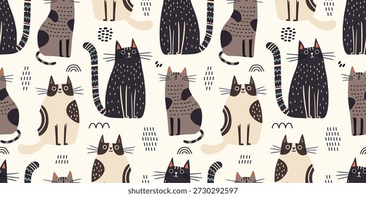 Seamless pattern with abstract cat. Great for fabric, textile, wrapping, wallpaper. Vector Illustration