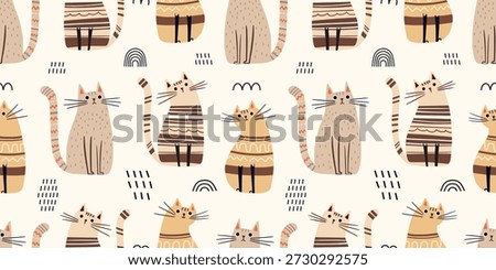 Seamless pattern with abstract cat. Great for fabric, textile, wrapping, wallpaper. Vector Illustration