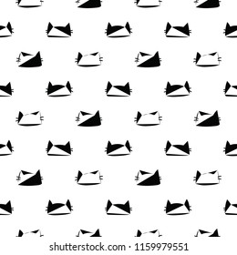 Seamless Pattern of Abstract Cat Head Design on White Background