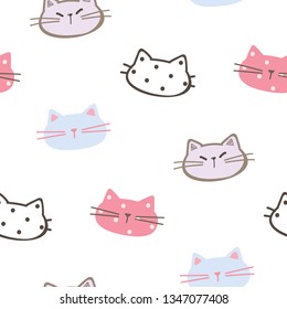 Seamless Pattern with Abstract Cat Head Design on White Background