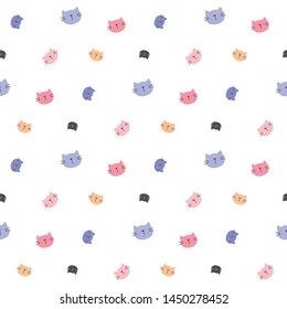 Seamless Pattern with Abstract Cat Head Design on White Background