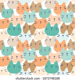 Seamless Pattern with Abstract Cat Head Design on White Background