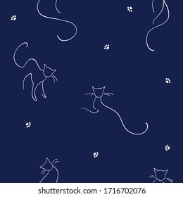 Patrón transparente con gatos abstractos dibujados por una línea. Gráficos vectoriales de dibujo manual de gatos
