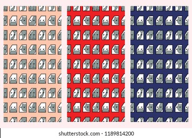 Seamless pattern of abstract cats in shapes on pink, red and blue background. Vector illustration. Animal silhouette. Wallpaper and fabric design and decor.