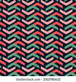 Seamless pattern with abstract chevron texture on dark blue background vector.
