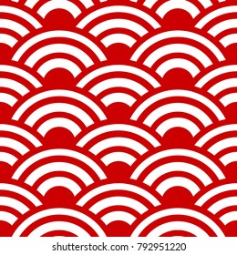 Seamless pattern of Abstract Chinese New Year Background Vector Design. Vector illustration of chinese red and white gradient wave circle background.