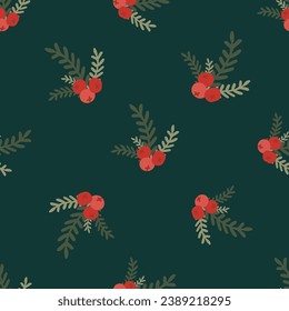 Nahtloses Muster mit abstrakter Weihnachtsbotanik.  handgezeichnete Retro-Vintage-Vektorstruktur für Tapeten, Drucke, Umhüllungen, Textilien
