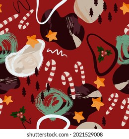 Seamless Pattern With Abstract Christmas Elemrnts. Trendy Background